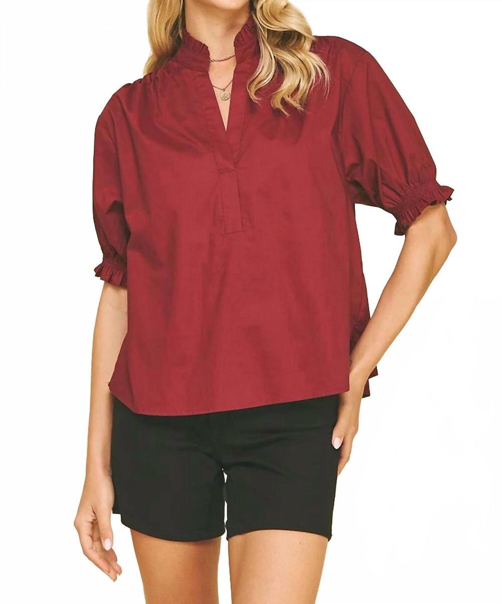 NEW PINCH balloon sleeve top in burgundy